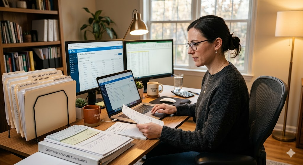Remote bookkeeper handling law firm trust accounting